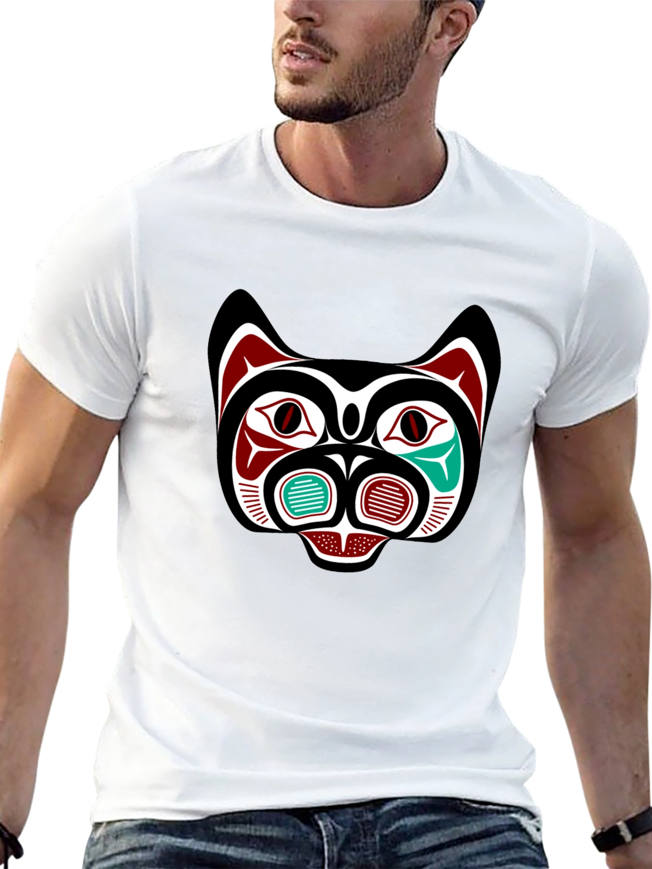 Tribal Bear Face Graphic Tee - Black