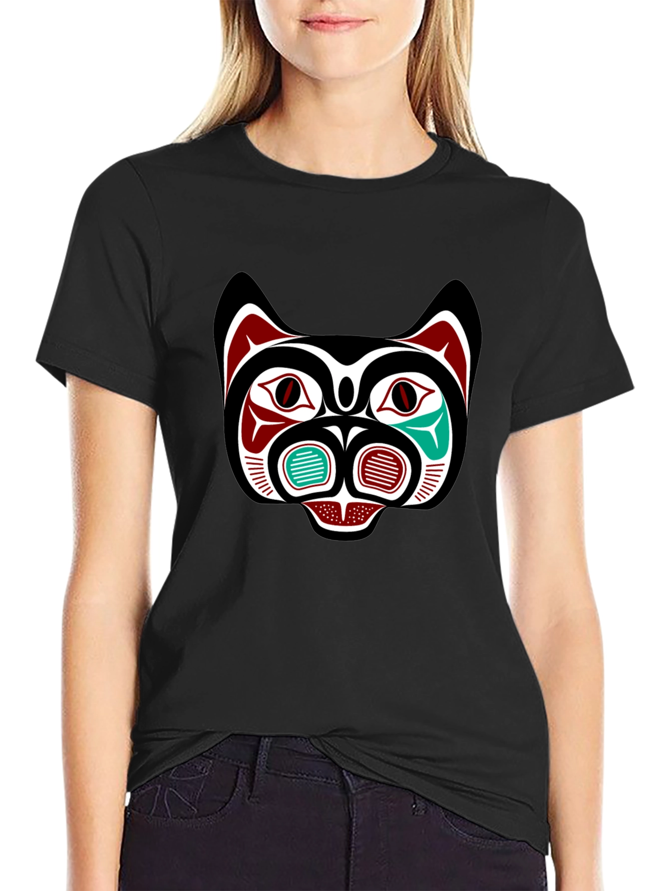 Tribal Bear Face Graphic Tee - Black