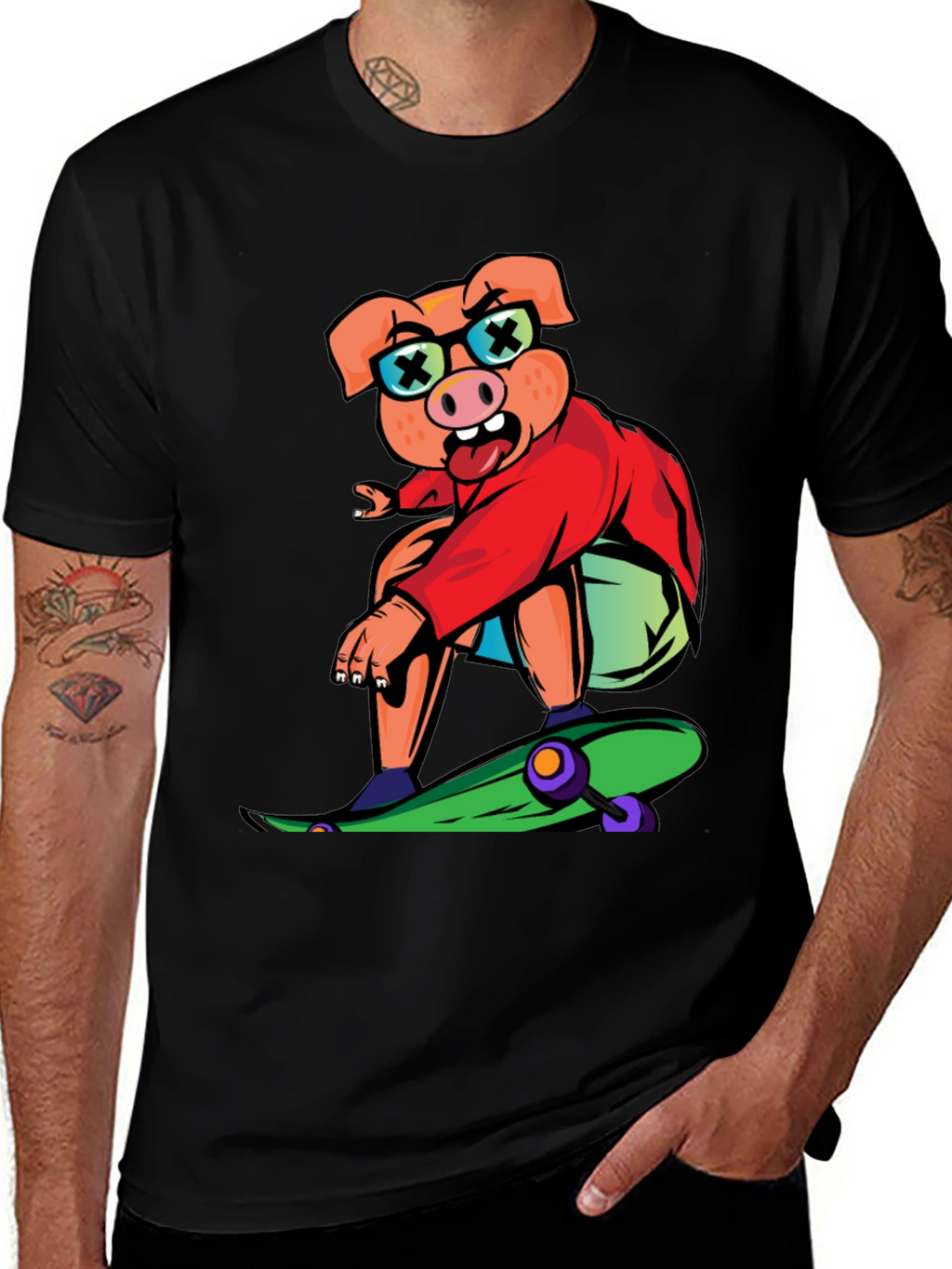 Skateboarding Pig Graphic Tee
