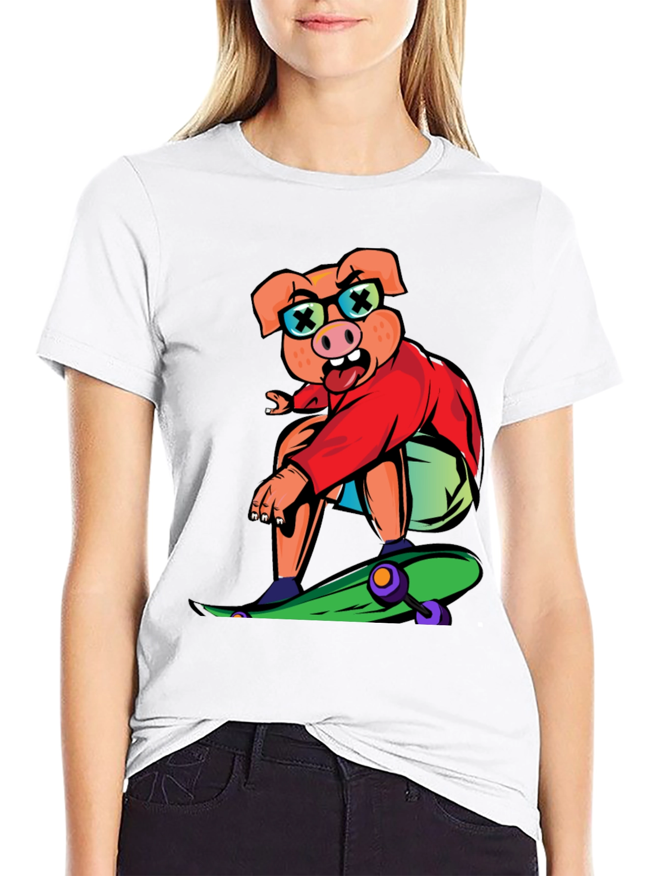 Skateboarding Pig Graphic Tee