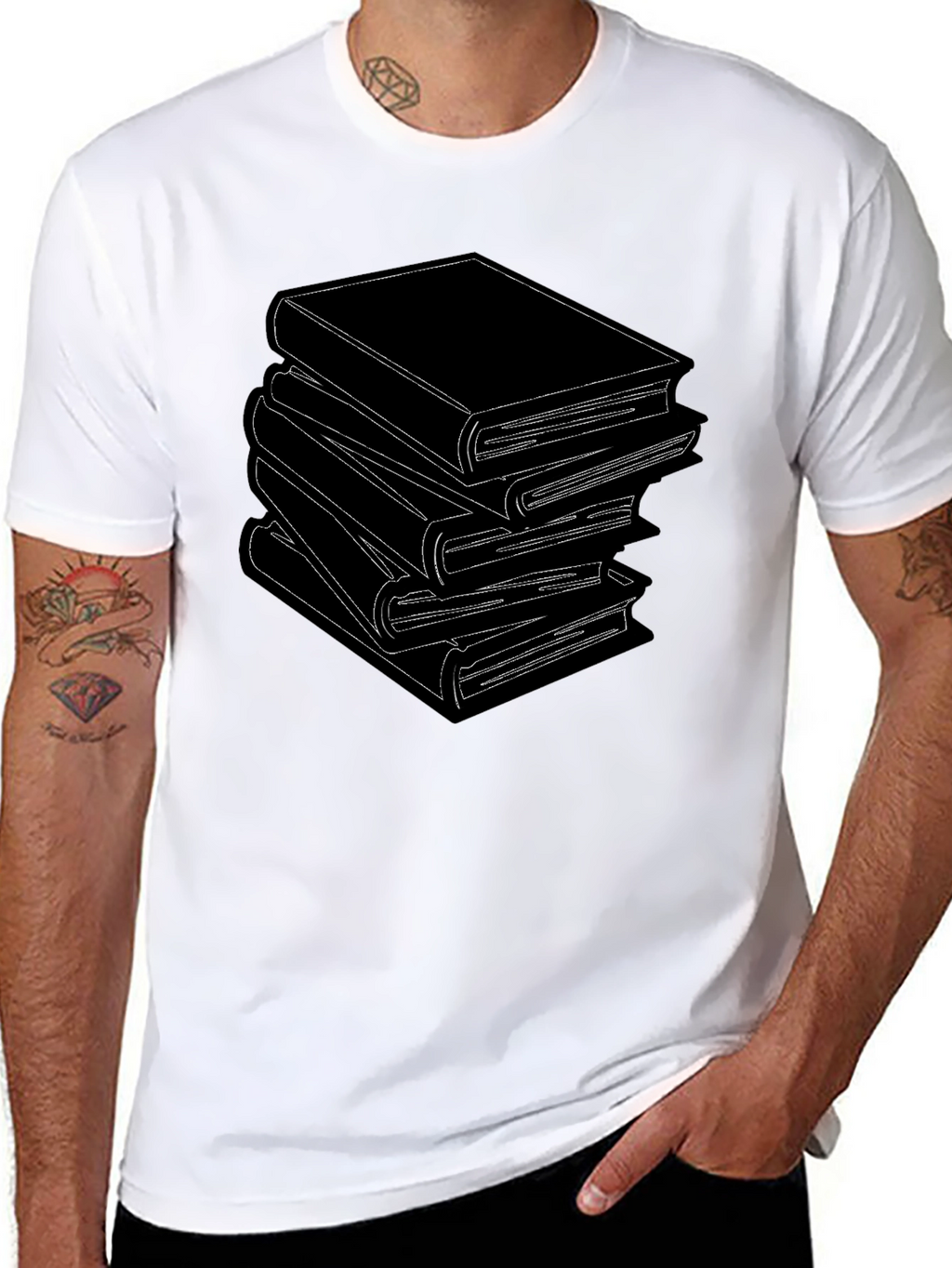 Stacked Books Graphic Tee - Literary Style T-Shirt