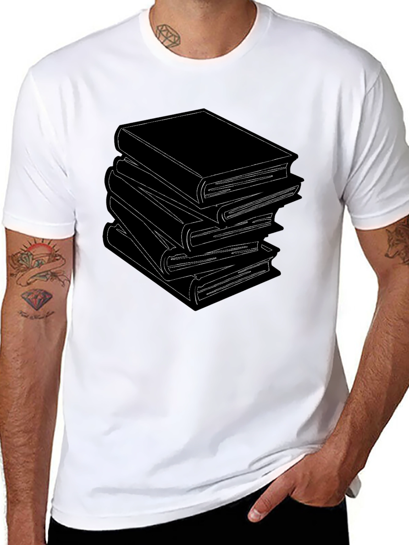 Stacked Books Graphic Tee - Literary Style T-Shirt
