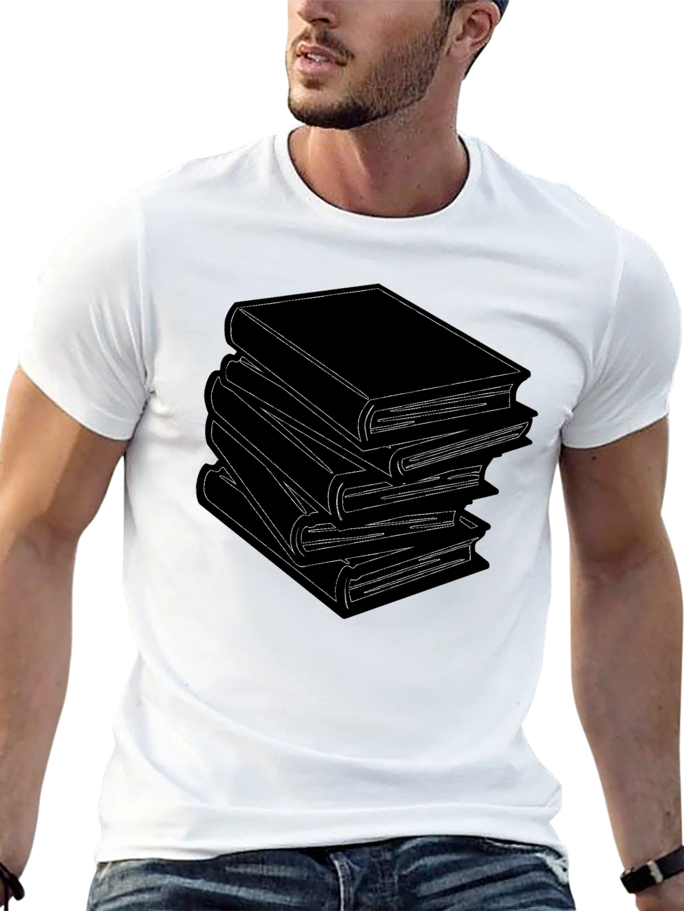Stacked Books Graphic Tee - Literary Style T-Shirt