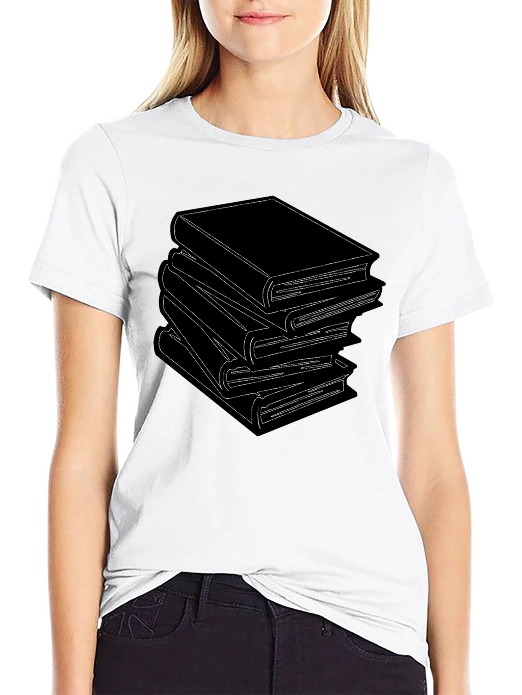 Stacked Books Graphic Tee - Literary Style T-Shirt