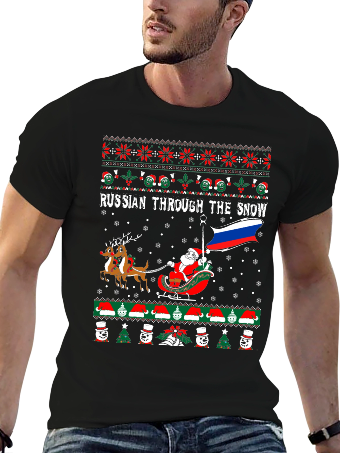 Russian Through the Snow Ugly Christmas T-Shirt
