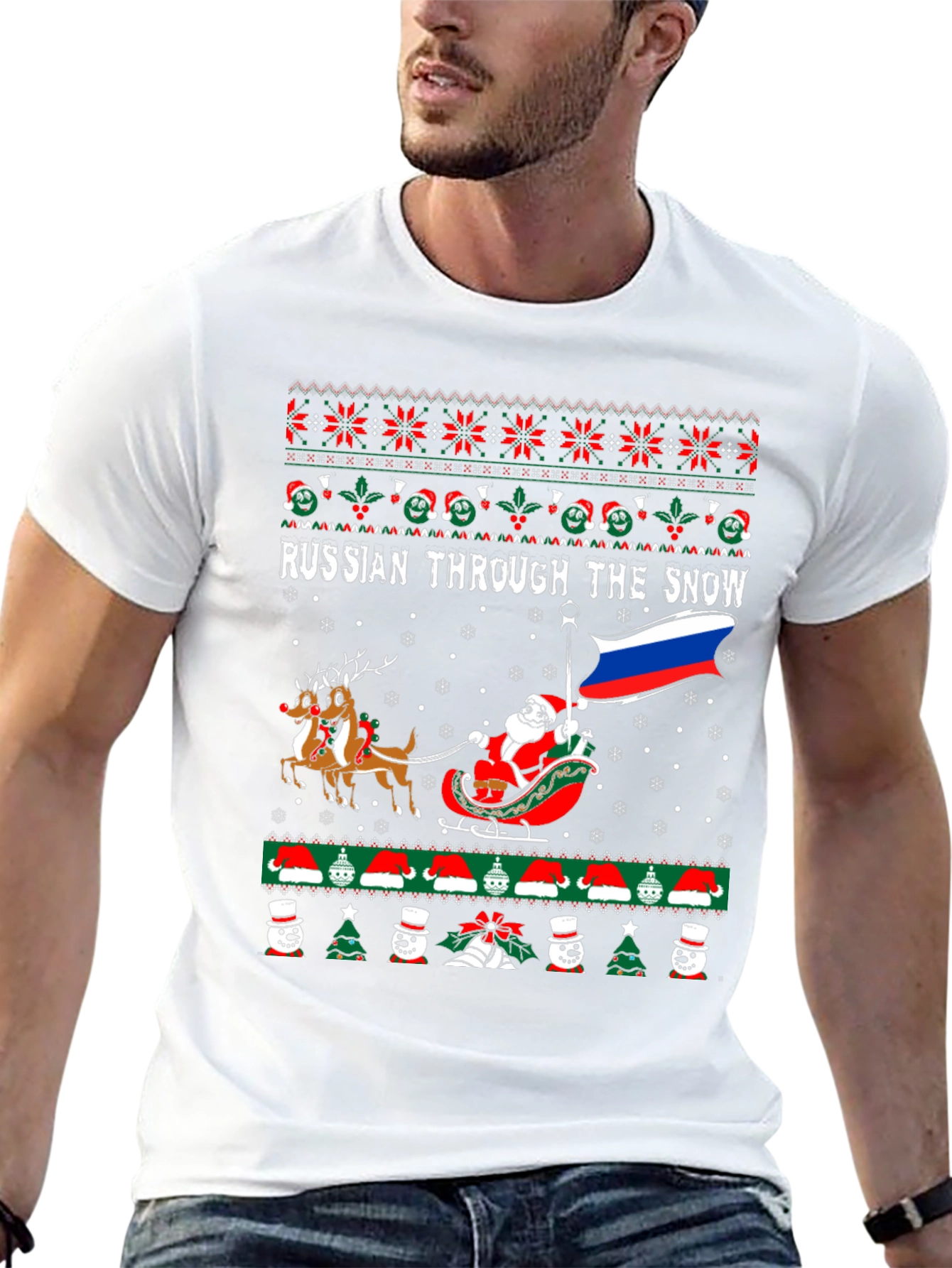 Russian Through the Snow Ugly Christmas T-Shirt