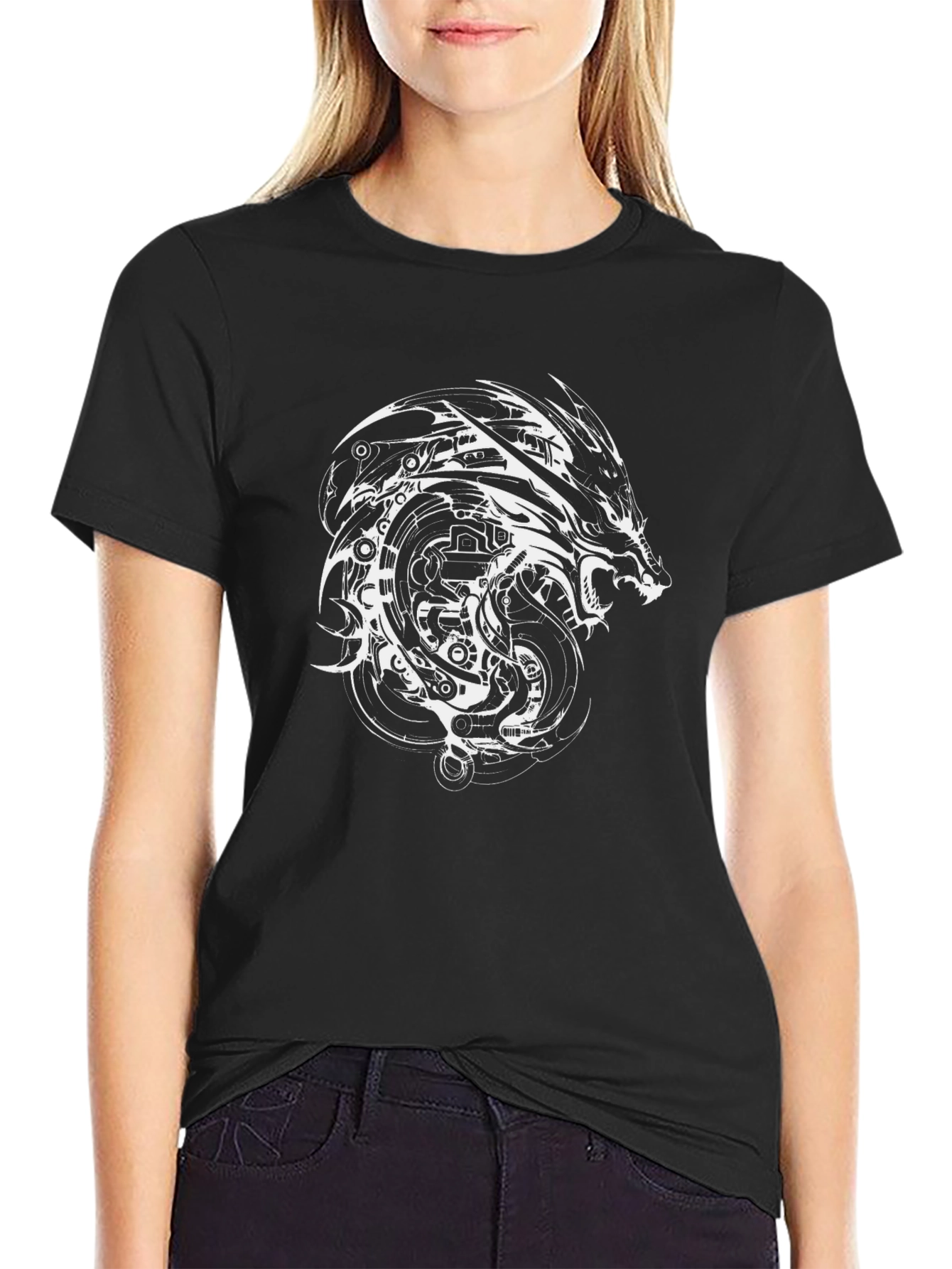 Mens Black Dragon Graphic Tee - Steampunk Style