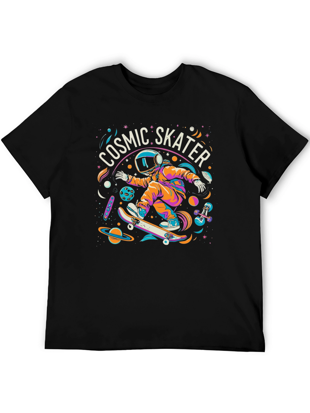 Cosmic Skater Graphic Tee - Space Skateboard Design