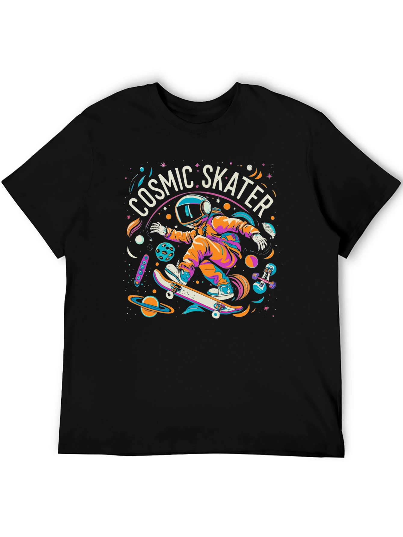 Cosmic Skater Graphic Tee - Space Skateboard Design