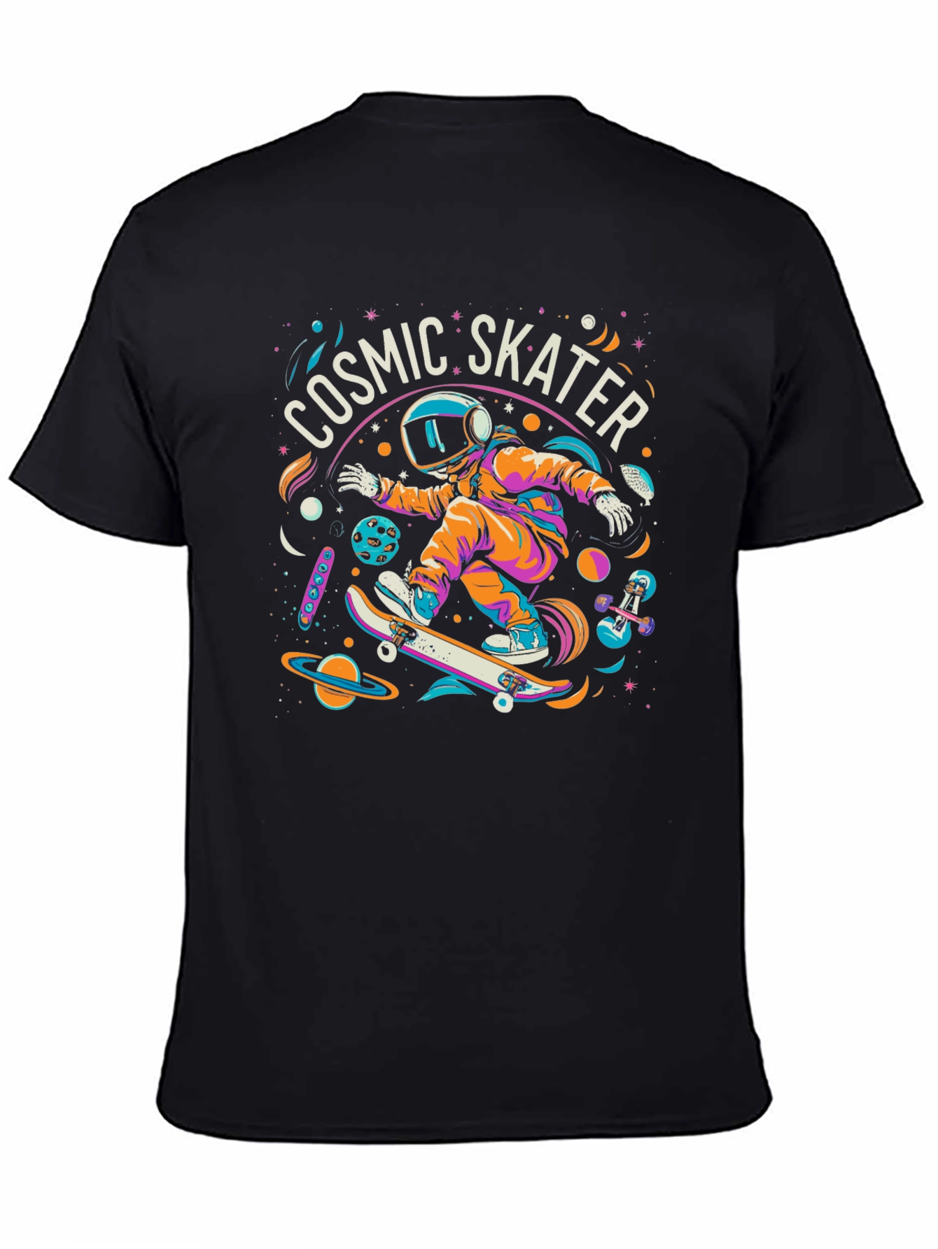 Cosmic Skater Graphic Tee - Space Skateboard Design