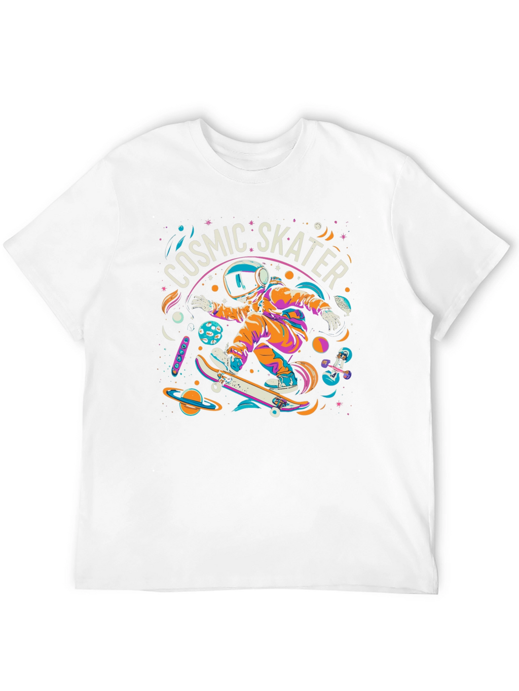 Cosmic Skater Graphic Tee - Space Skateboard Design