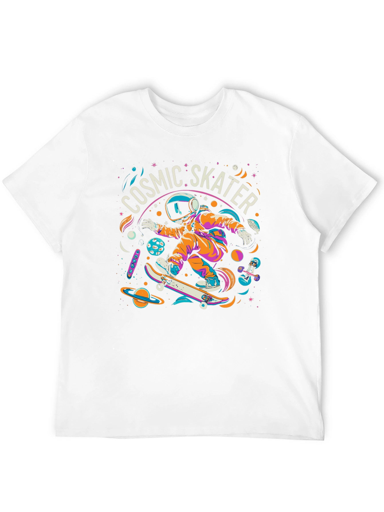 Cosmic Skater Graphic Tee - Space Skateboard Design
