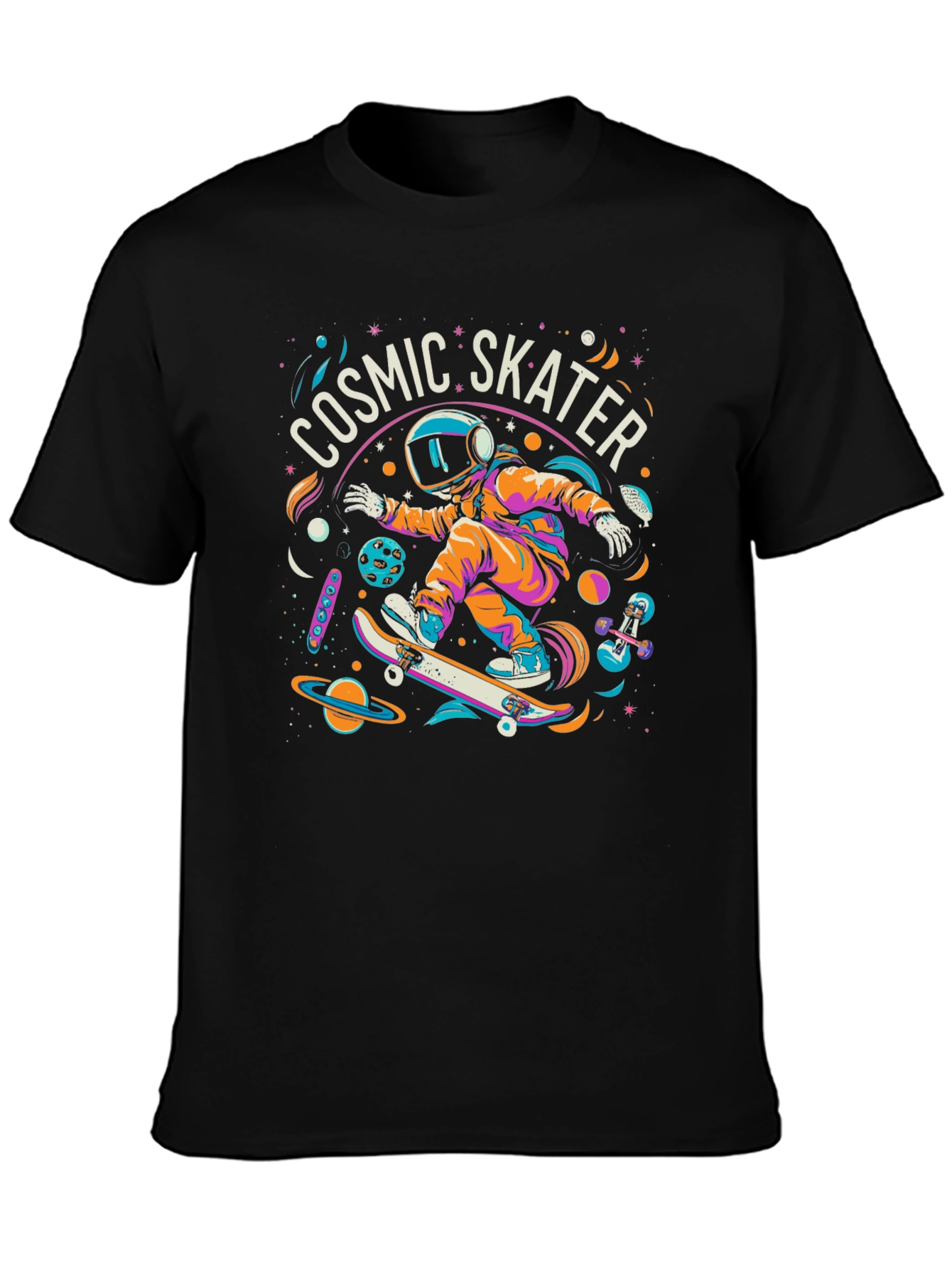Cosmic Skater Graphic Tee - Space Skateboard Design