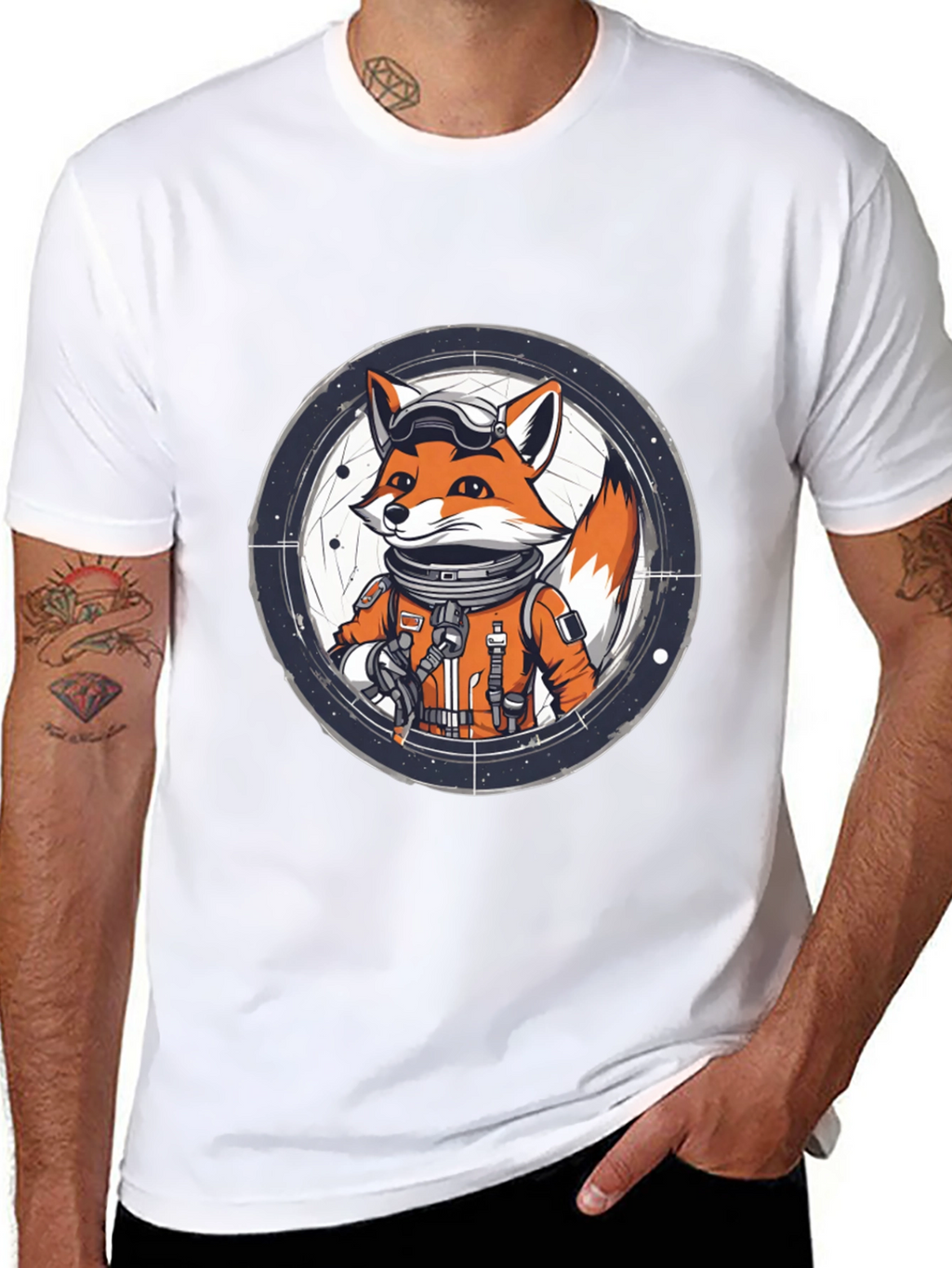 Astronaut Fox Graphic Tee - Black Cotton T-Shirt