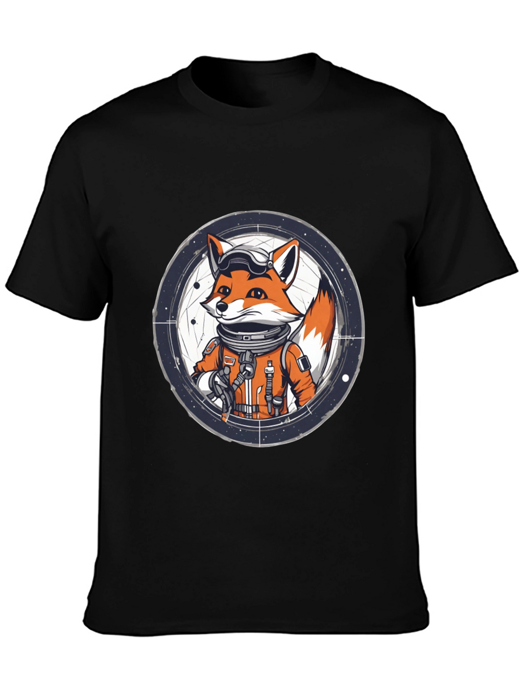 Astronaut Fox Graphic Tee - Black Cotton T-Shirt