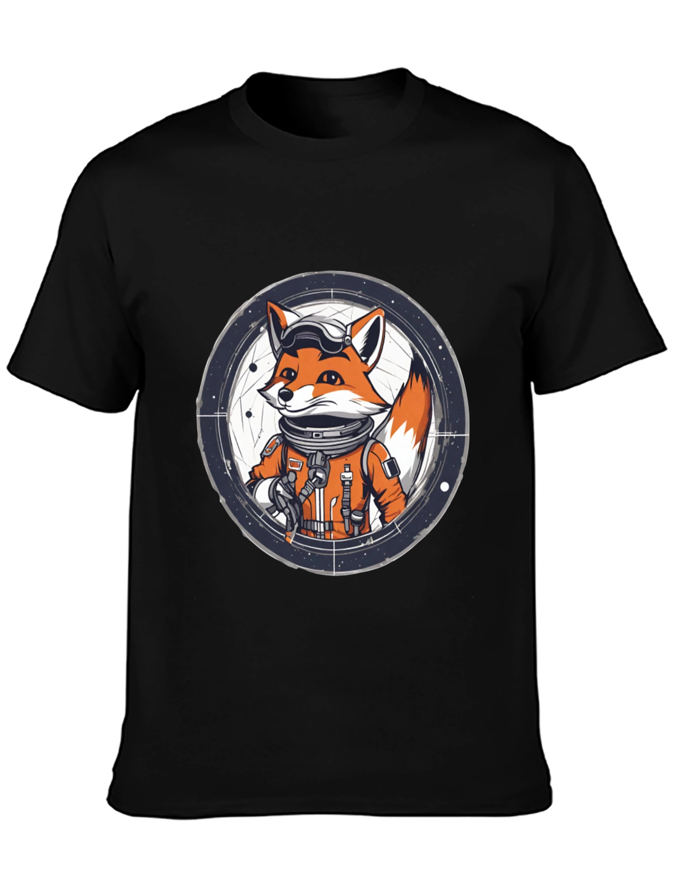 Astronaut Fox Graphic Tee - Black Cotton T-Shirt