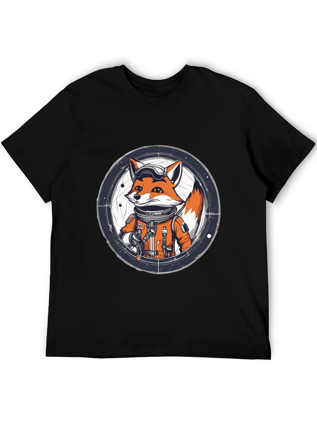 Astronaut Fox Graphic Tee - Black Cotton T-Shirt