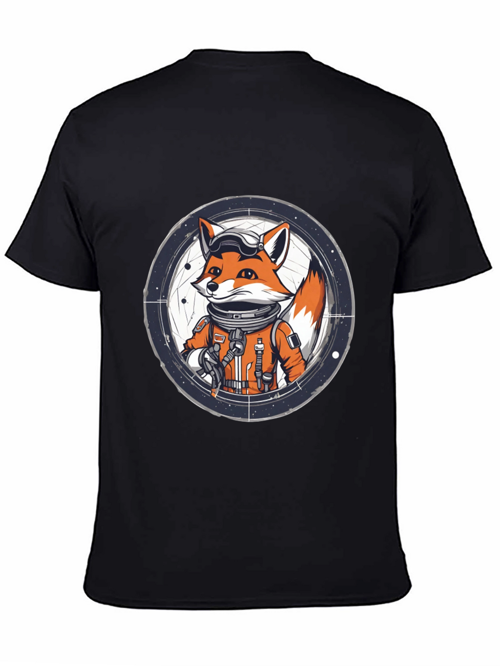 Astronaut Fox Graphic Tee - Black Cotton T-Shirt