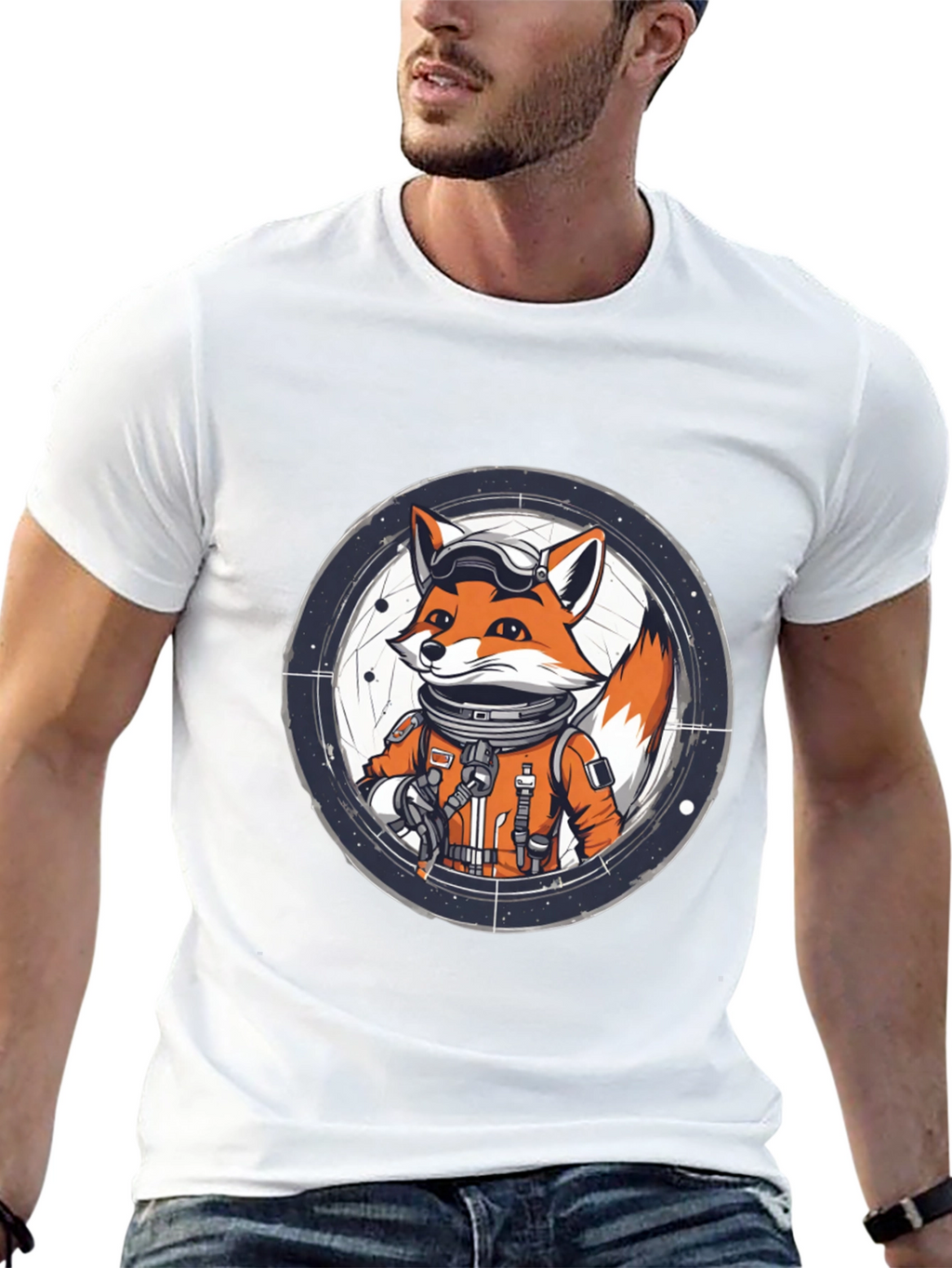 Astronaut Fox Graphic Tee - Black Cotton T-Shirt