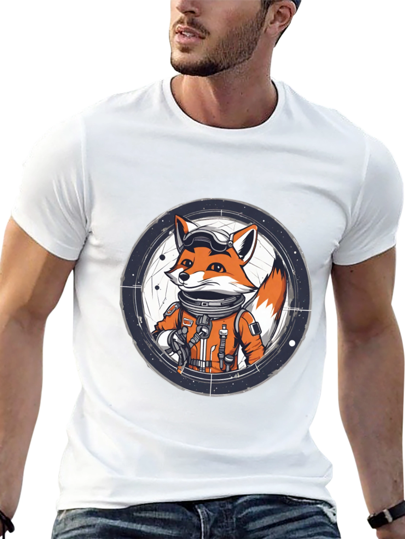 Astronaut Fox Graphic Tee - Black Cotton T-Shirt