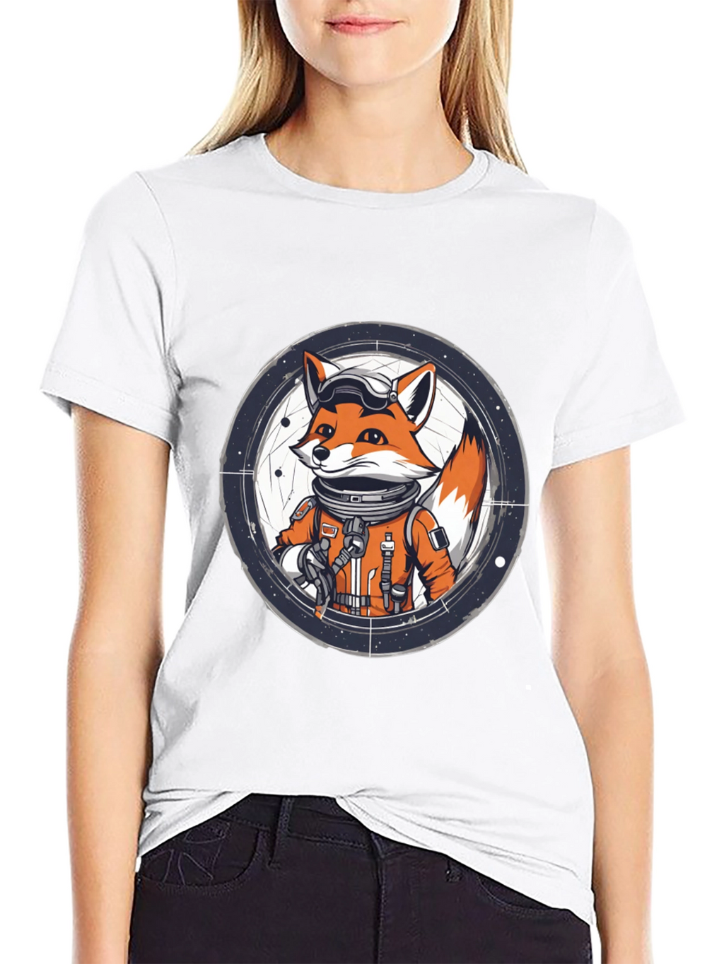 Astronaut Fox Graphic Tee - Black Cotton T-Shirt