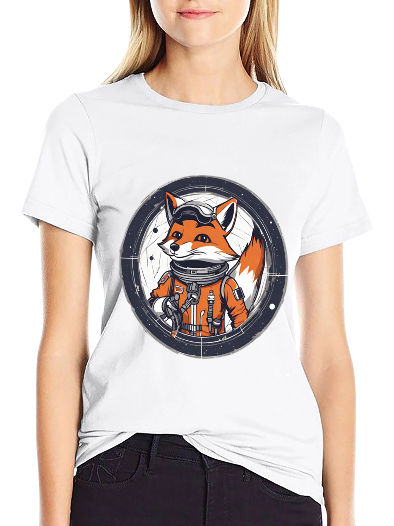 Astronaut Fox Graphic Tee - Black Cotton T-Shirt