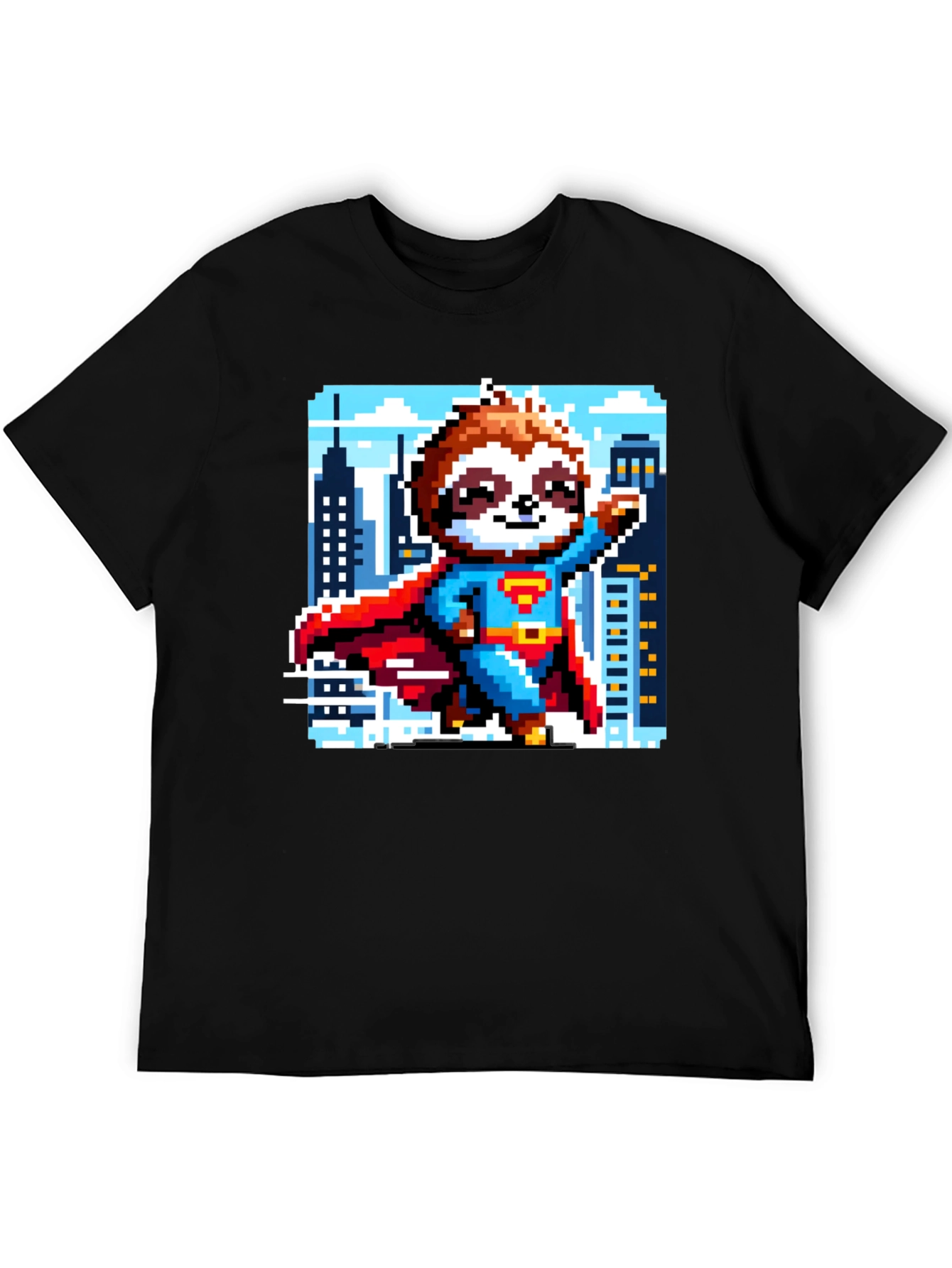 Pixel Sloth Superman T-Shirt - Heroic Comfort!