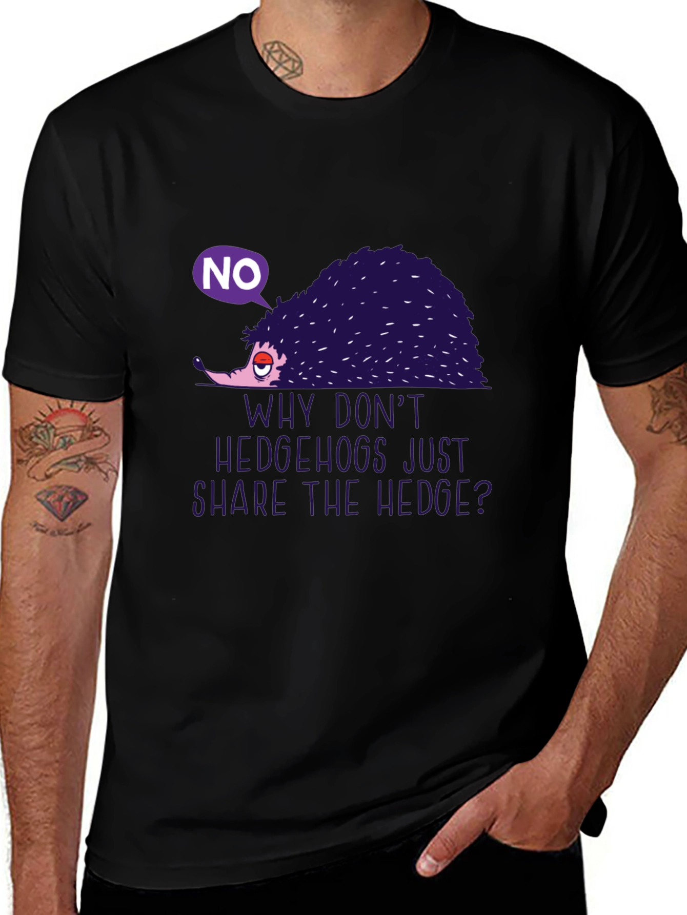 Humorous Hedgehog Graphic Tee - Why Dont Hedgehogs Just Share The Hedge?