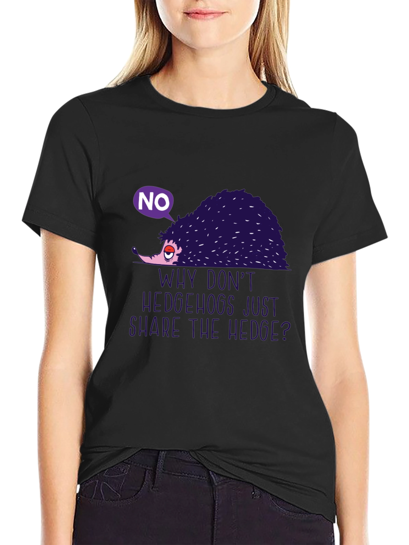 Humorous Hedgehog Graphic Tee - Why Dont Hedgehogs Just Share The Hedge?