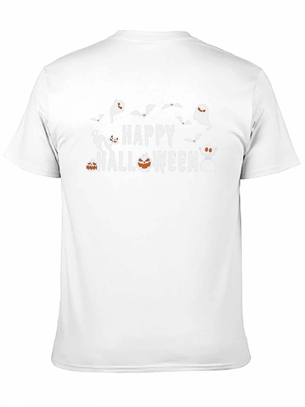 Happy Halloween T-Shirt: Ghosts Bats Pumpkins Cat