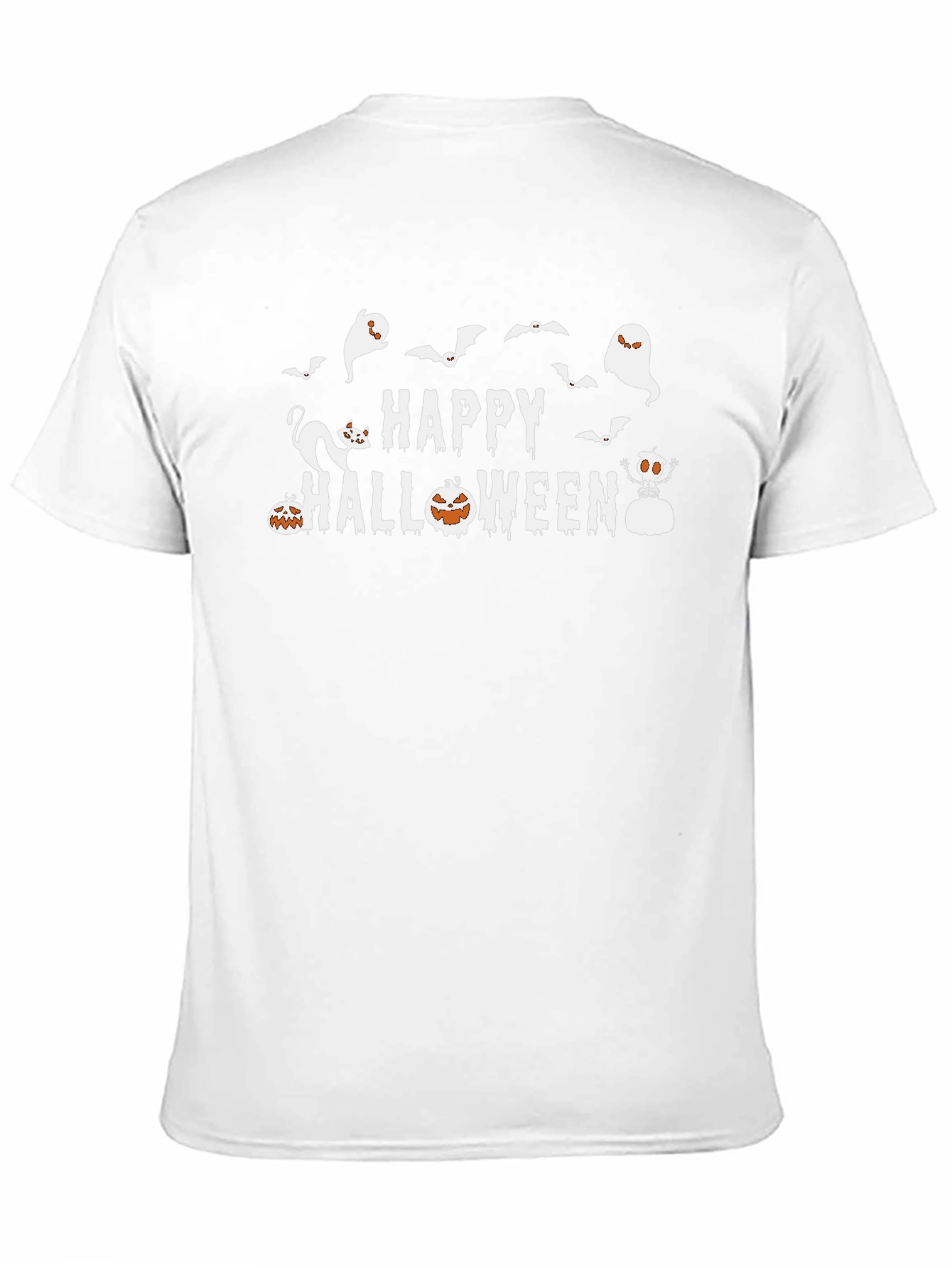 Happy Halloween T-Shirt: Ghosts Bats Pumpkins Cat