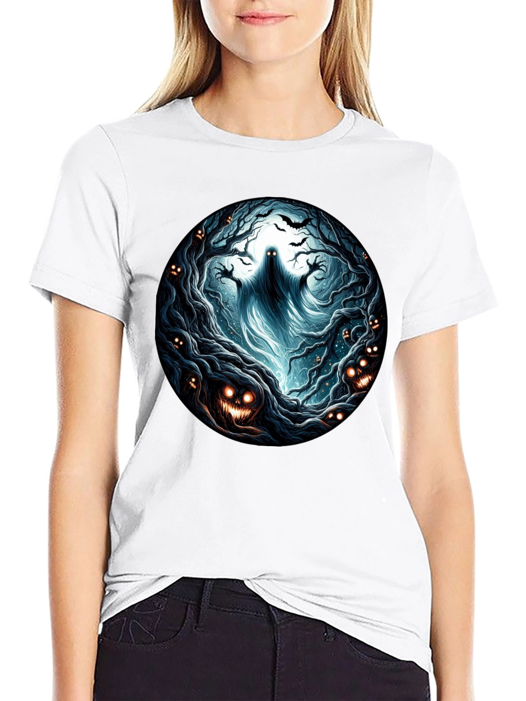 Eerie Forest Ghost T-Shirt: Halloween Ready!