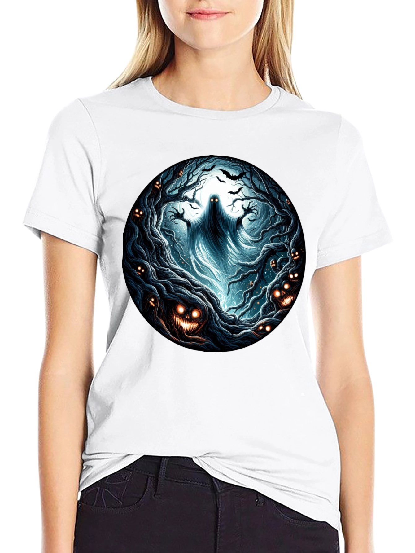 Eerie Forest Ghost T-Shirt: Halloween Ready!