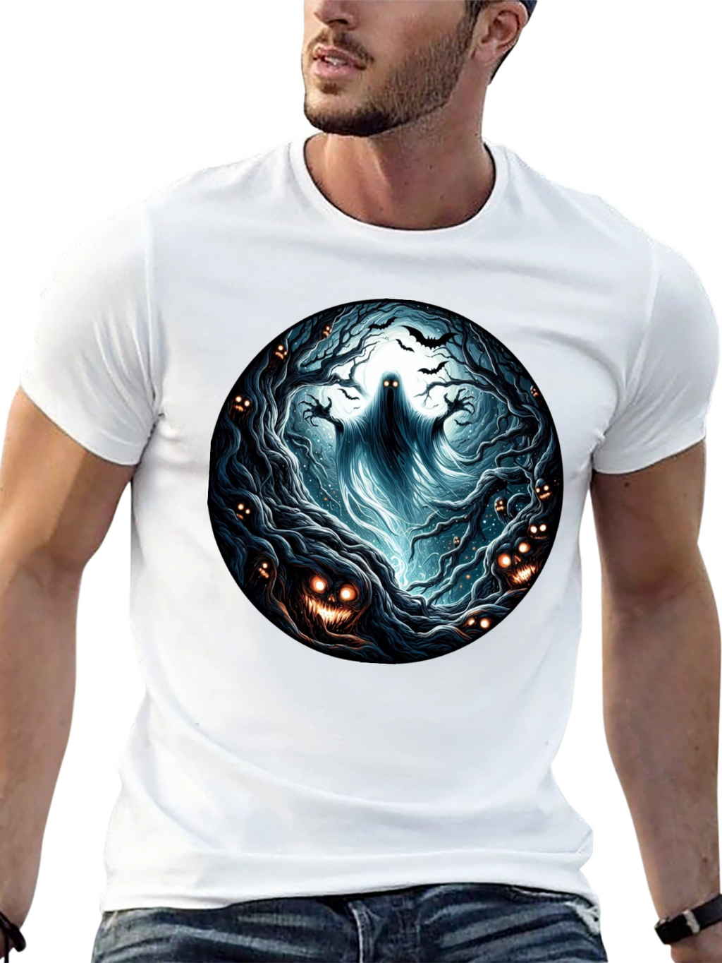 Eerie Forest Ghost T-Shirt: Halloween Ready!