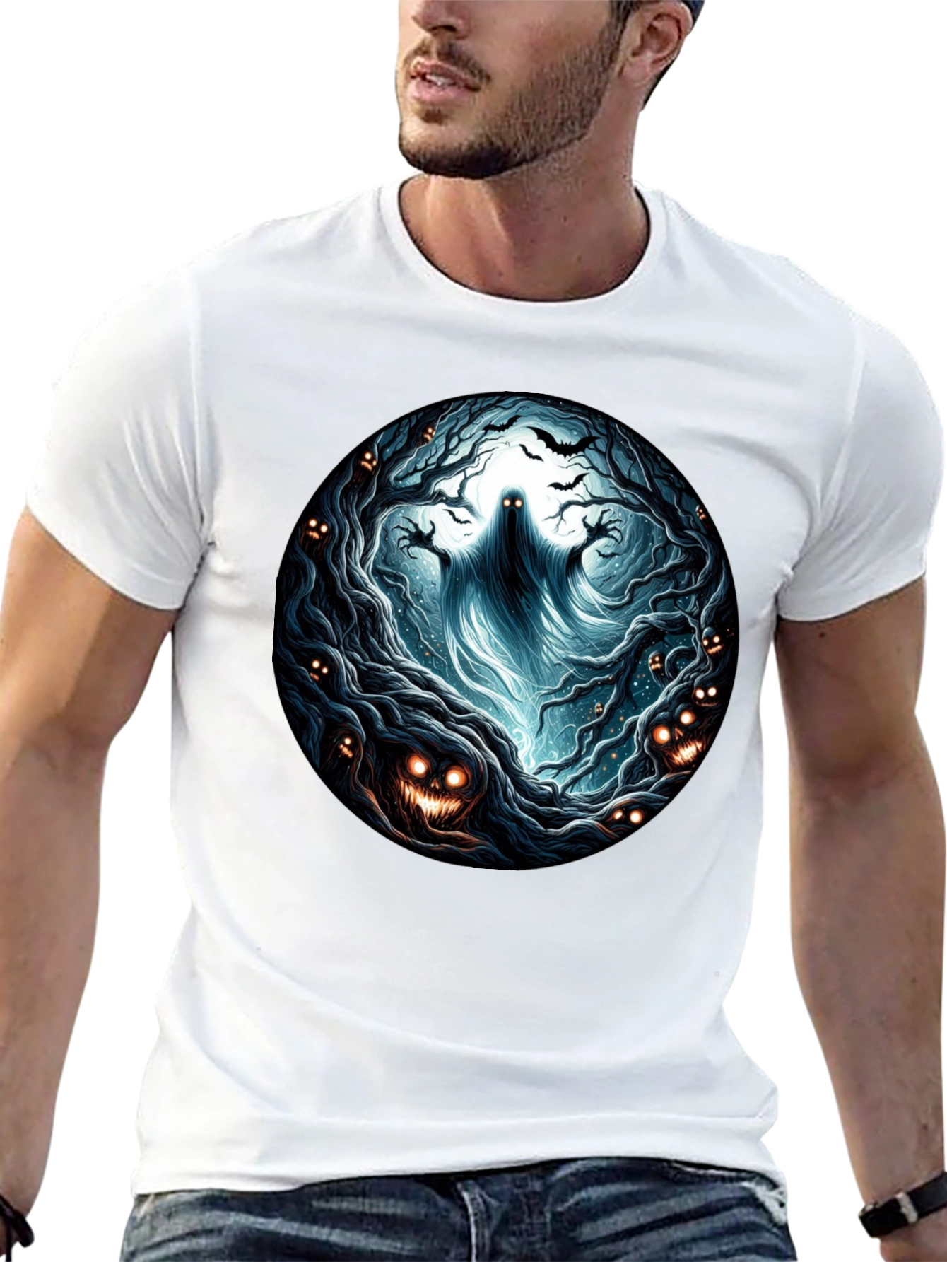 Eerie Forest Ghost T-Shirt: Halloween Ready!