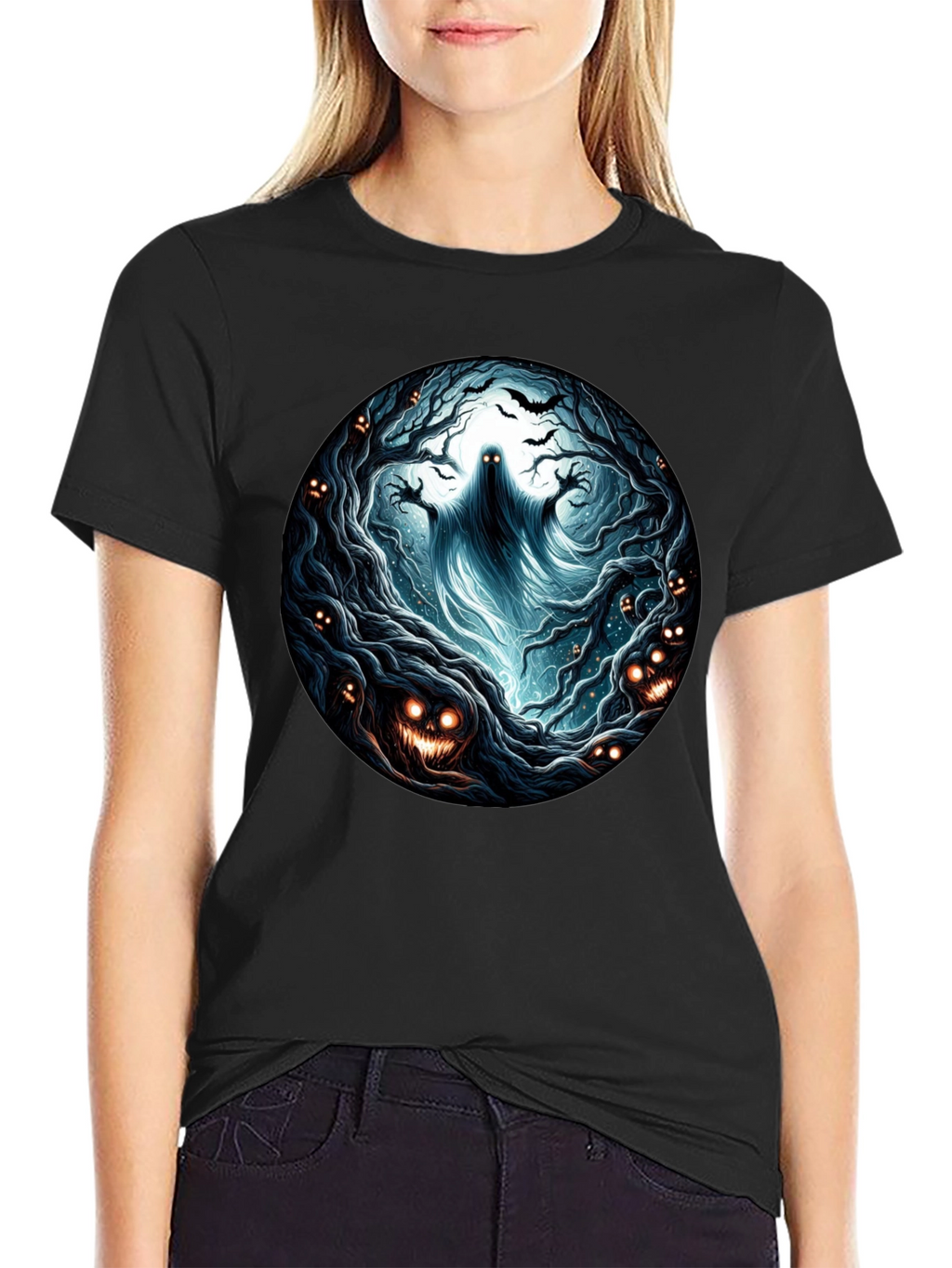 Eerie Forest Ghost T-Shirt: Halloween Ready!