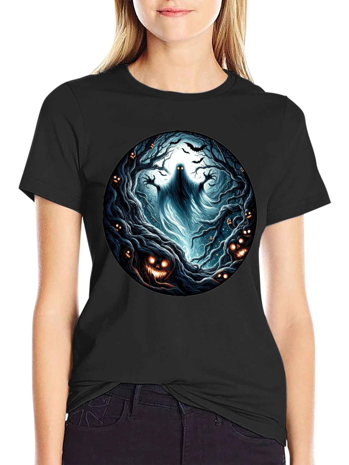 Eerie Forest Ghost T-Shirt: Halloween Ready!