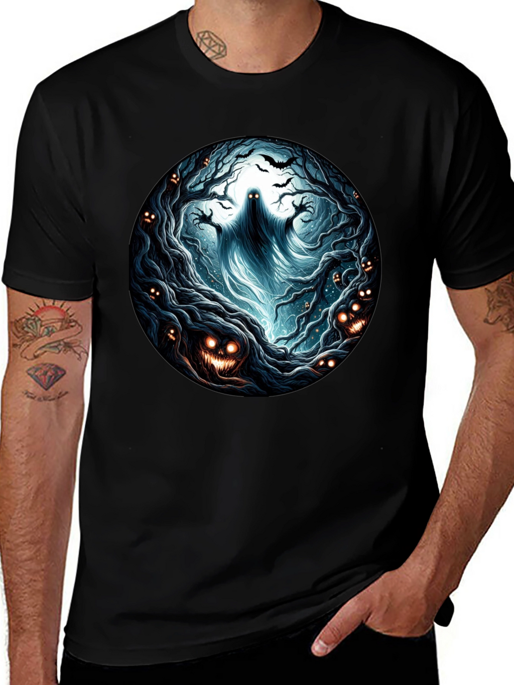 Eerie Forest Ghost T-Shirt: Halloween Ready!