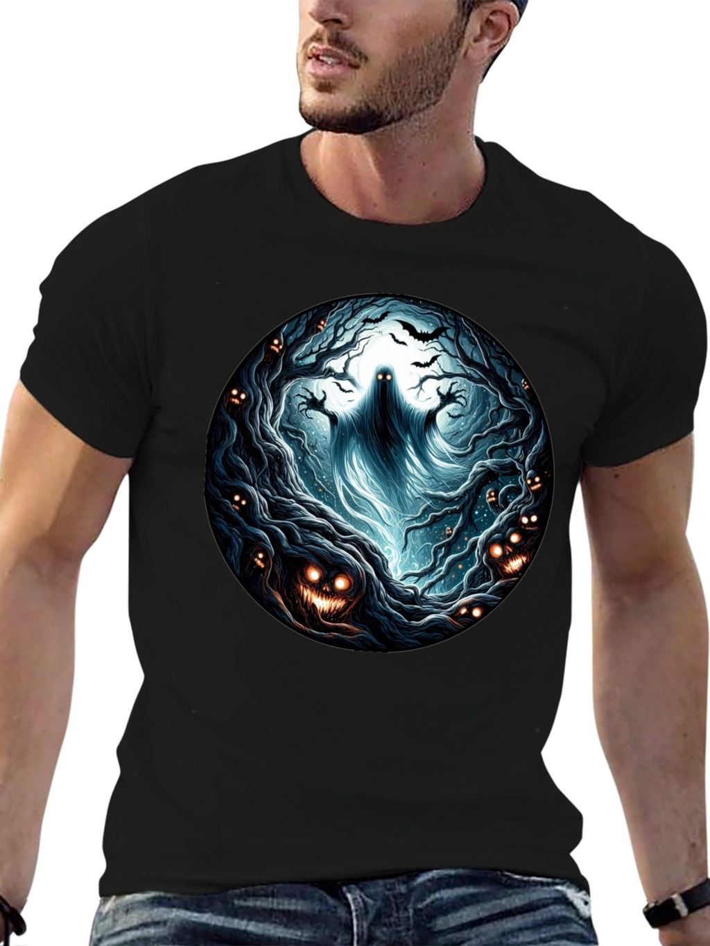 Eerie Forest Ghost T-Shirt: Halloween Ready!