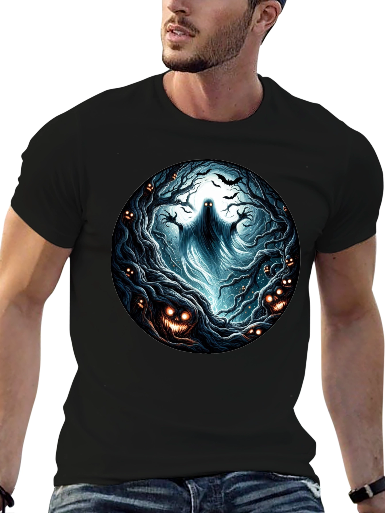 Eerie Forest Ghost T-Shirt: Halloween Ready!