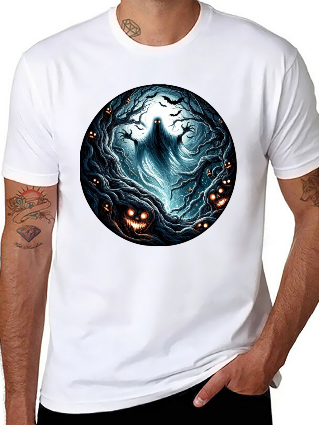 Eerie Forest Ghost T-Shirt: Halloween Ready!