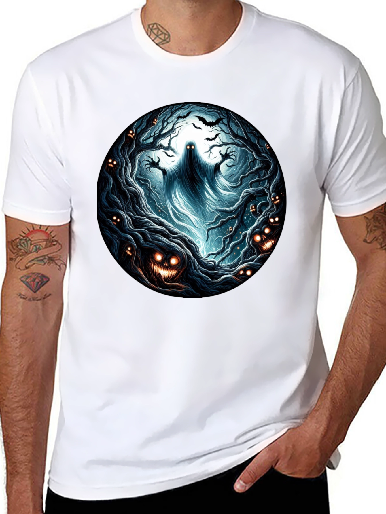 Eerie Forest Ghost T-Shirt: Halloween Ready!