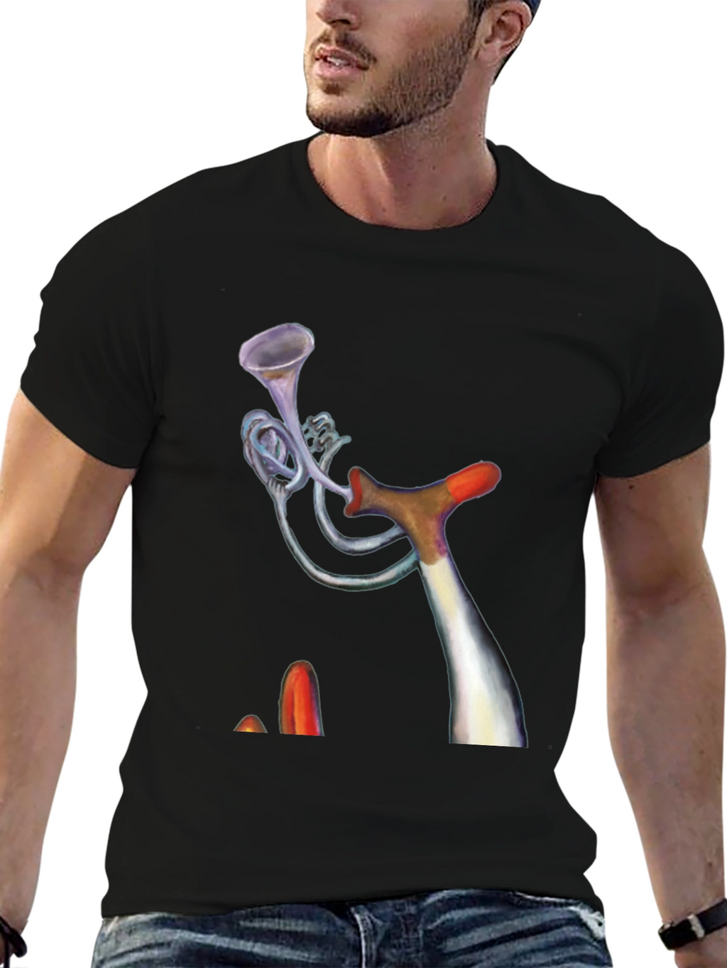 Unique Trumpet Design Black Tee