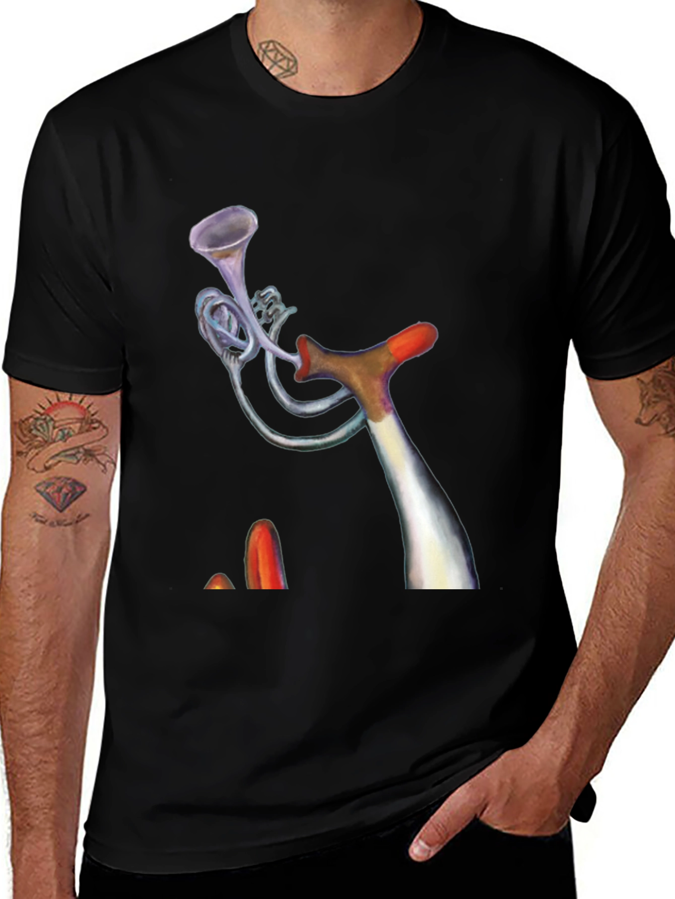 Unique Trumpet Design Black Tee
