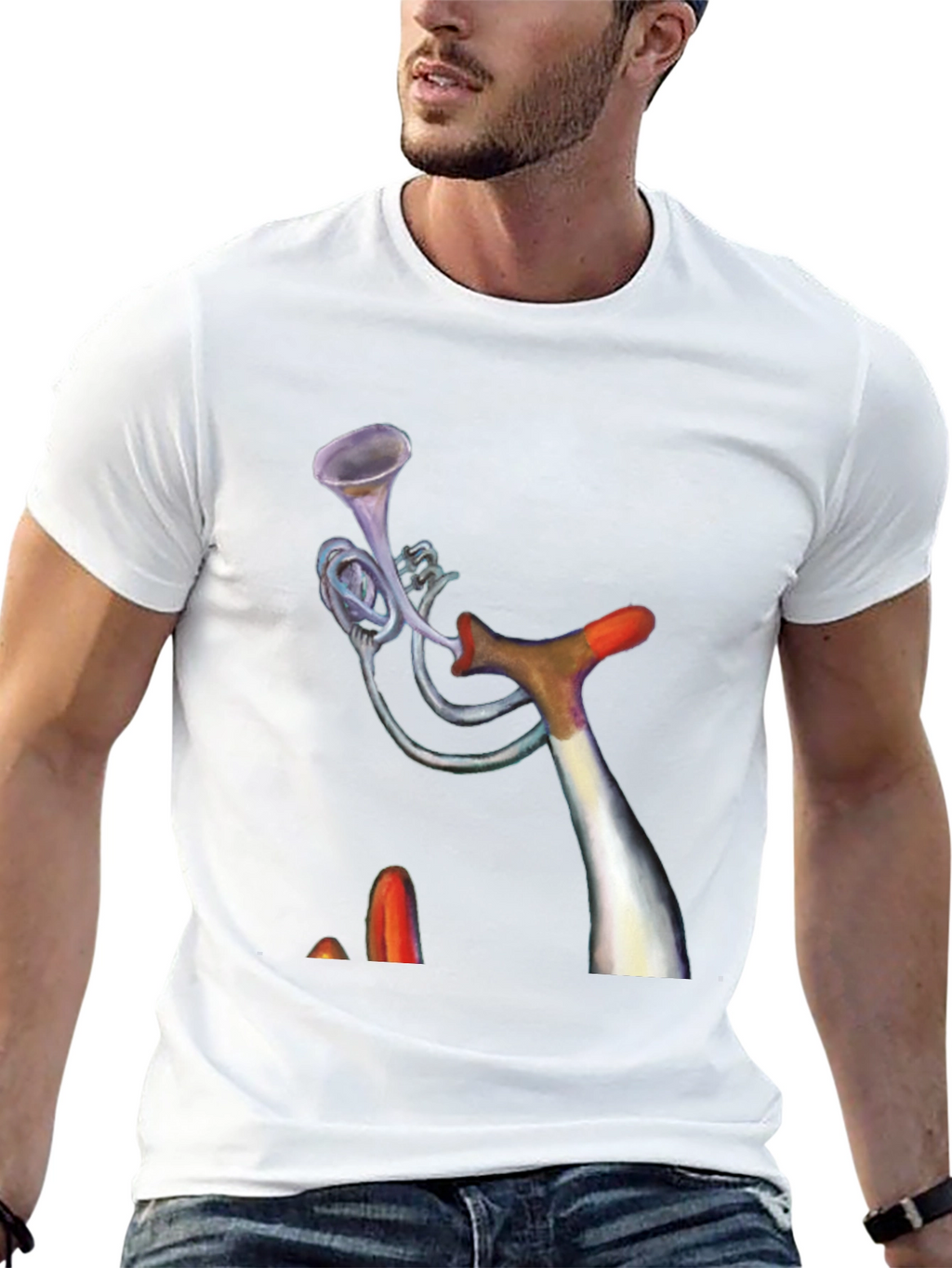 Unique Trumpet Design Black Tee