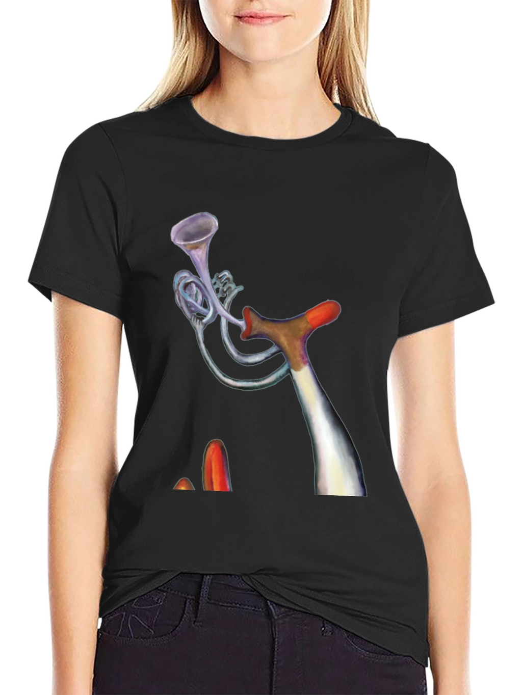 Unique Trumpet Design Black Tee
