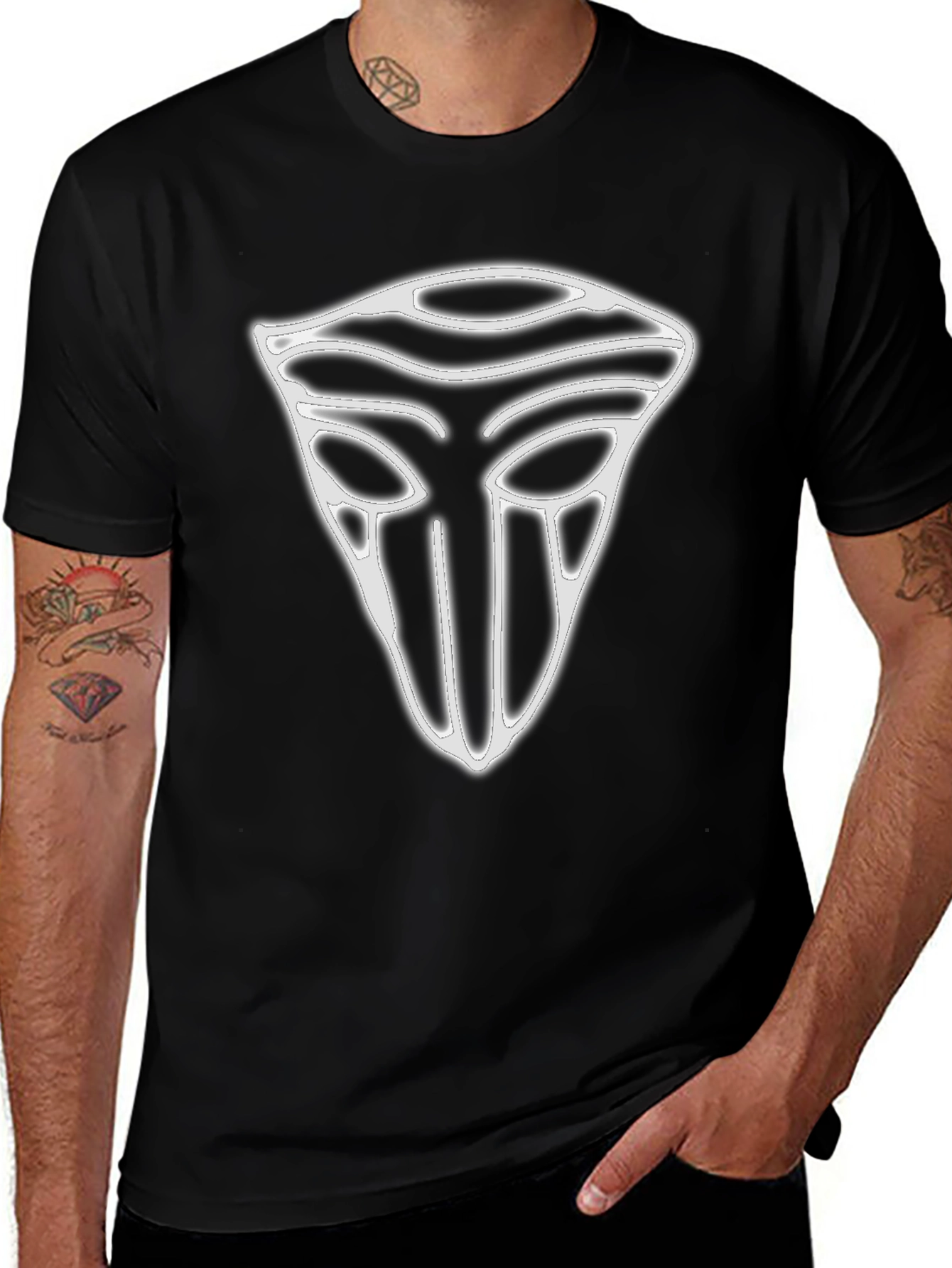 Geometric Mask Graphic T-Shirt - Black
