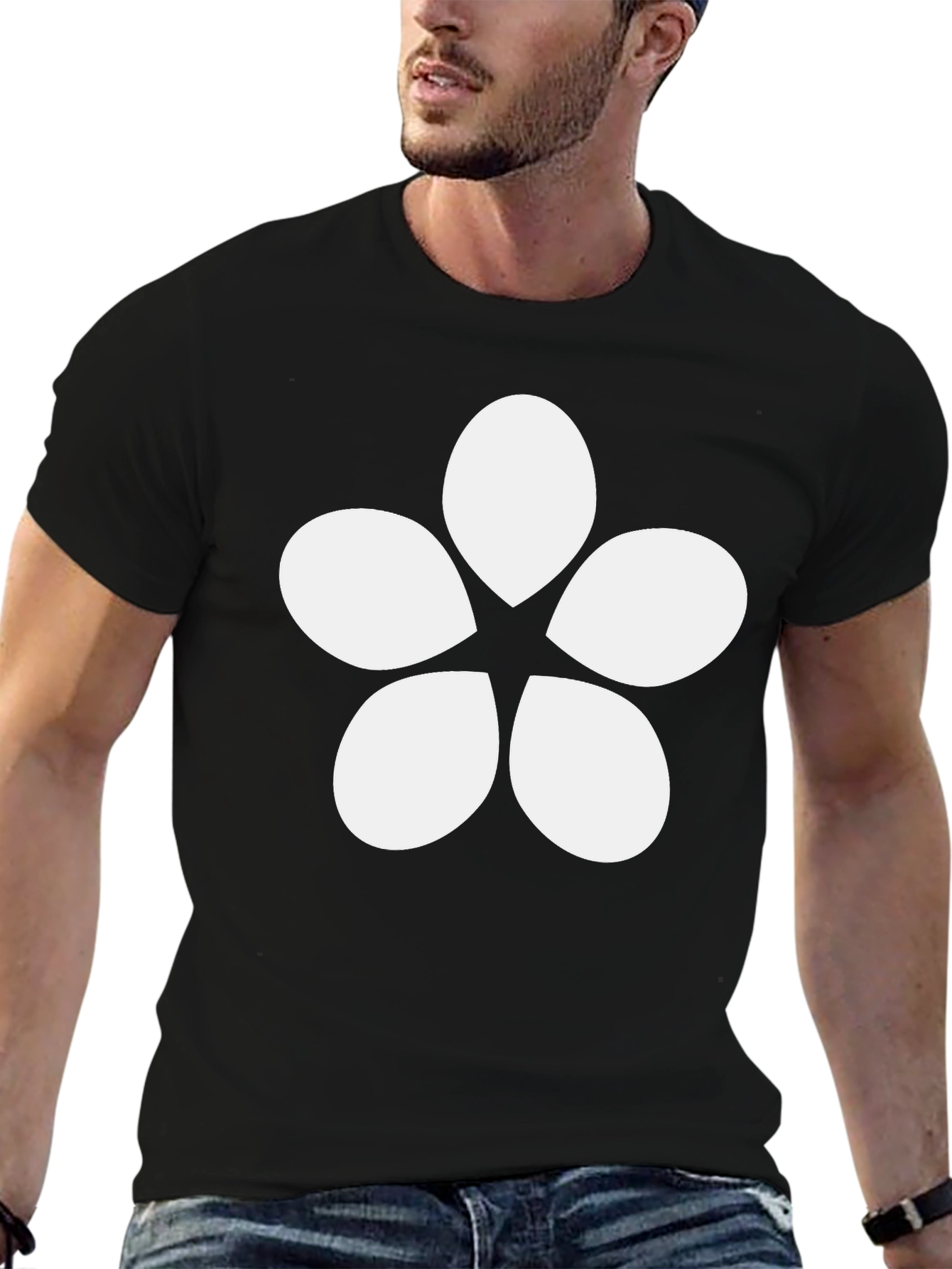 Minimalist Flower Graphic Tee - Black