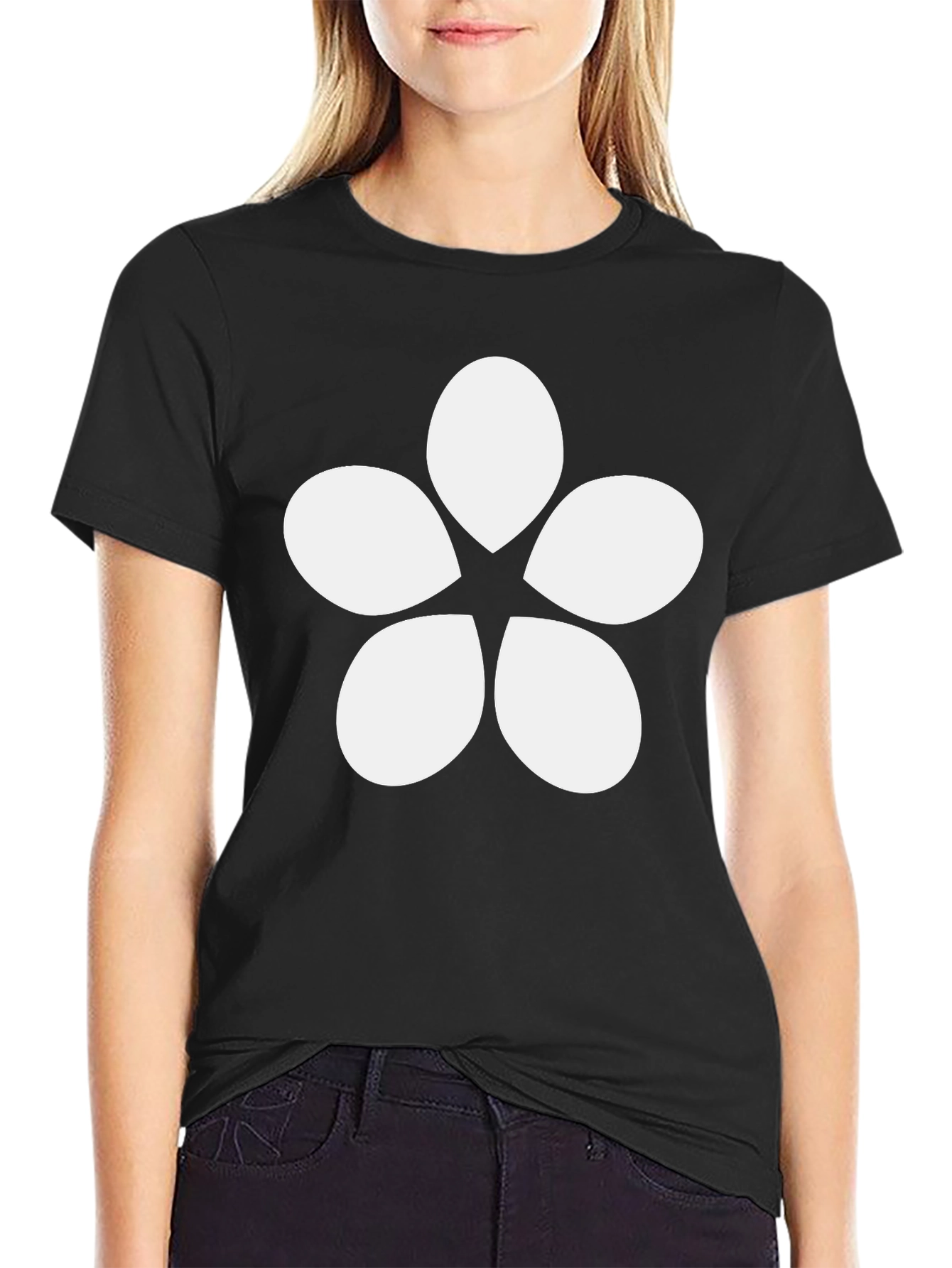 Minimalist Flower Graphic Tee - Black