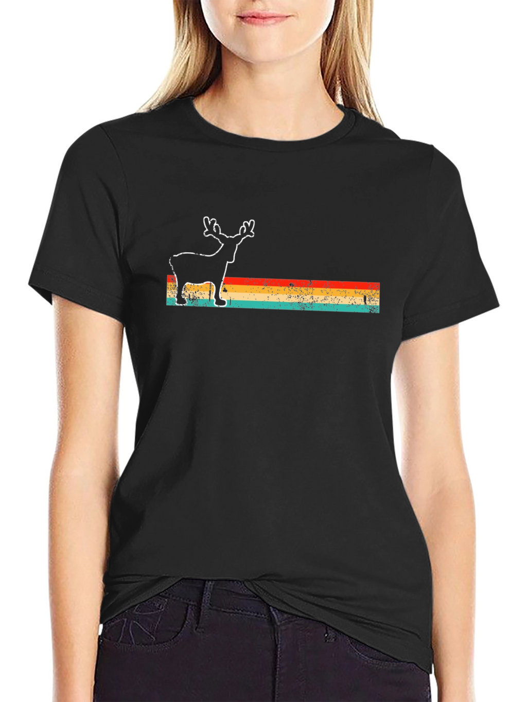 Retro Reindeer Graphic Tee - Black T-Shirt